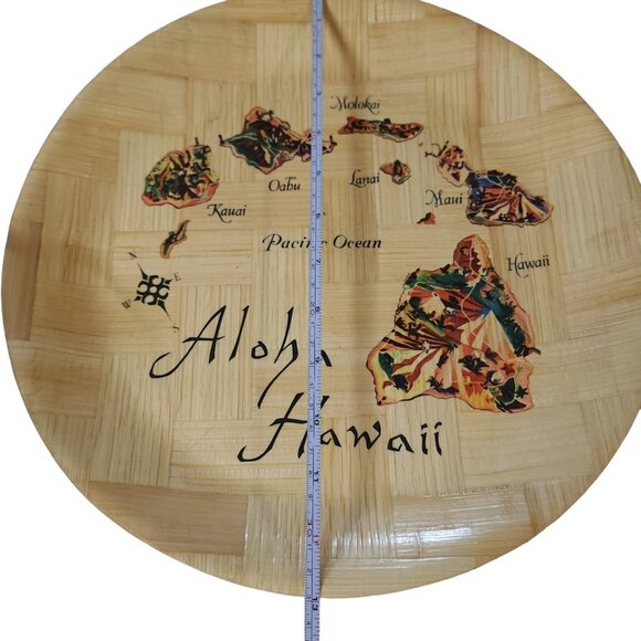 Hawaii Souvenir Shallow Platter Bowl Tray Woven Bamboo of Hawaiian Islands Map - Picture 12 of 15